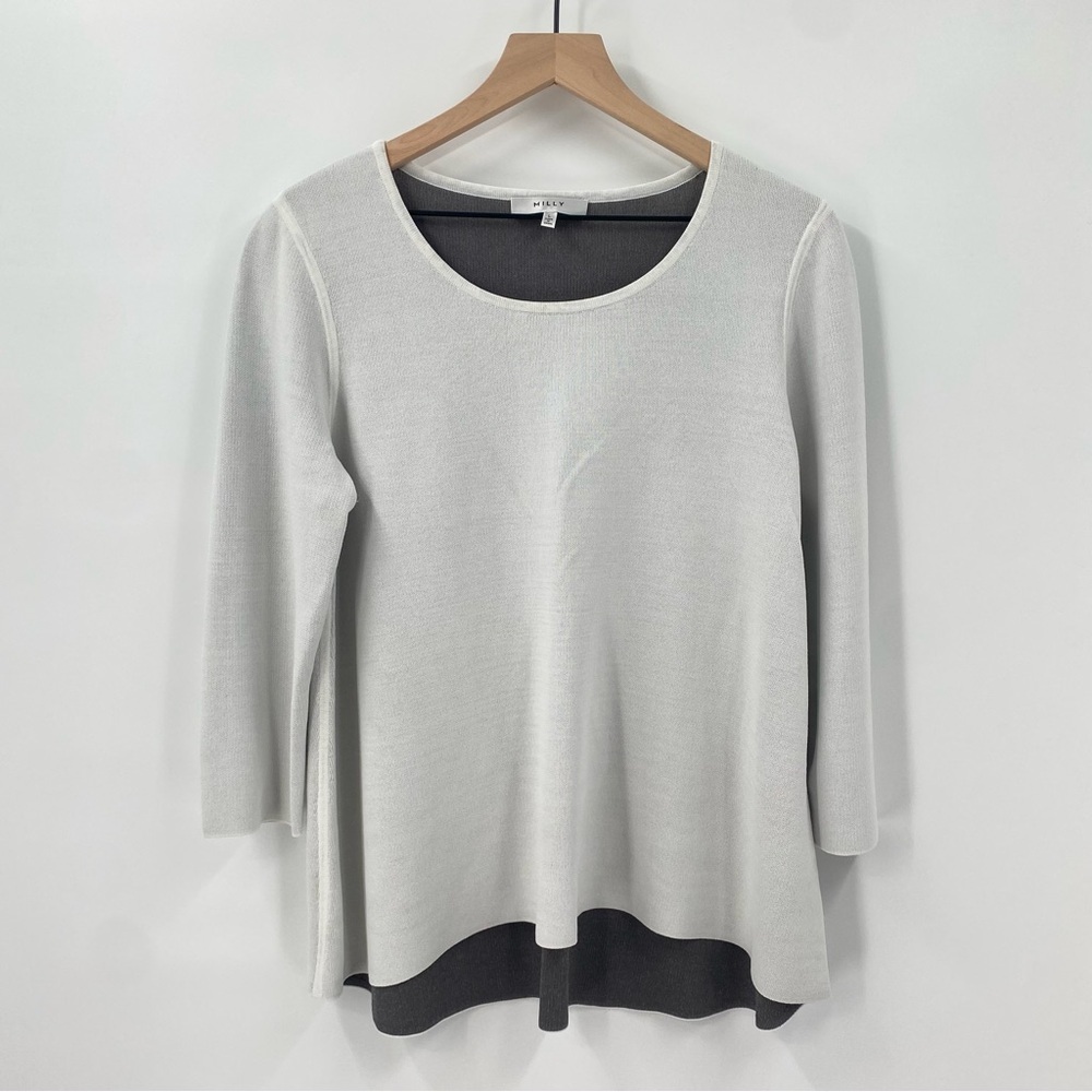 Milly White Knit Top 3/4 Length Sleeve Large